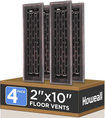 2x10 Inches 4 Pack Heavy Duty Walkable Floor Register - Easy Adjust Air Supply Lever Decorative Floor Vent Covers, Boston Design Vent Covers for Home - Oil Rubbed Bronze