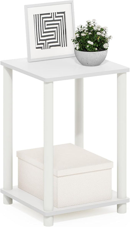 Furinno Turn-N-Tube Side Table, 2-Tier End Table with Open Shelf, Toolless Night Stand, Bedside Table, for Living Room, Bedroom, White