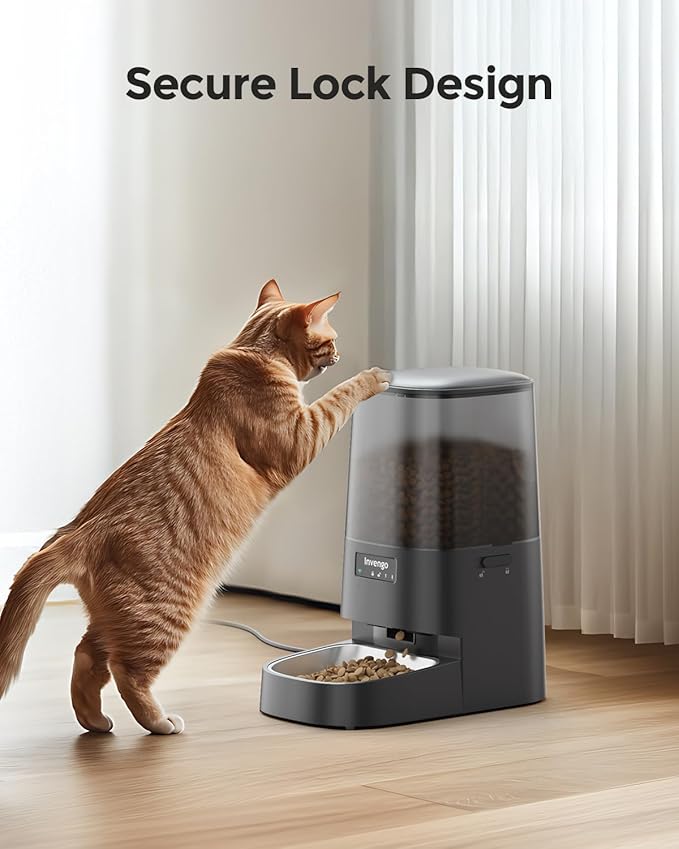 Cat Feeder Automatic - Cat Food Dispenser MeowServe S20, Auto Dog Feeder with Stainless Steel Bowl, 5L Pet Feeder with Patented Anti-Jam Port, App, Dual Lock Lid, Dual-Band WiFi & Power Supply-Mewly Pet