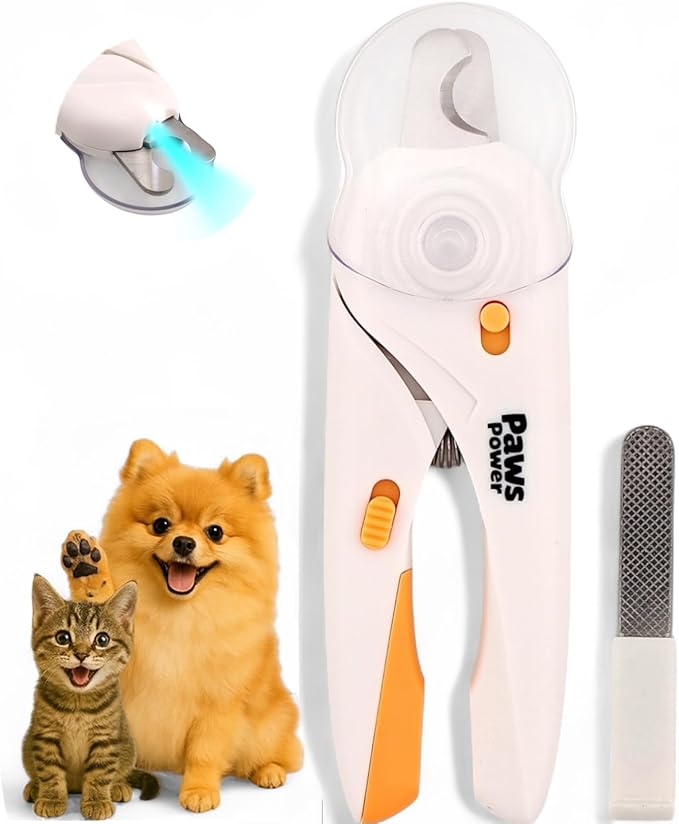 Cat Nail Clipper & Small Dog Nail Clippers with LED Light - Illuminates Nails & Bloodline for Safe, Easy Trimming - Extra Sharp, Avoid Over-Cutting - Essential Cat Supplies, White-Mewly Pet