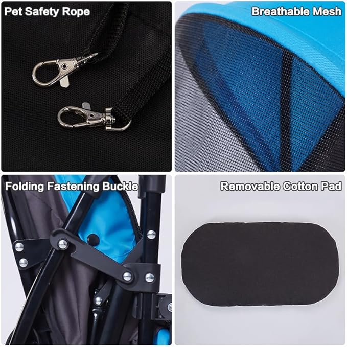 Sunny Sonny Foldable Jogger Pet Stroller with Weather Cover Storage Basket Pet Travel Carrier for S/M Dogs Cats up to 33lbs (Blue)-Mewly Pet