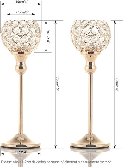 VINCIGANT Gold Crystal Candle Holders Set of 2 for Fireplace Coffee Table Mantle Decor,Wedding Home Halloween Decoration Centerpieces