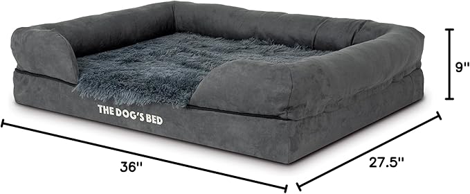 The Dog’s Bed, Large Grey Fur, Memory Foam, Pain Relief: Arthritis, Hip & Elbow Dysplasia, Post Surgery, Lameness, Supportive, Calming, Waterproof Washable Cover, Veterinary Approved-Mewly Pet