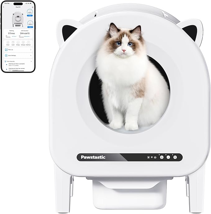 Self Cleaning Litter Box, 68 L Automatic Cat Litter Box for Multiple Cats, Robot with Dual Safety Protection, APP Control, Odor Removal Smart Litter Boxes, 2 Roll Trash Bags-Mewly Pet