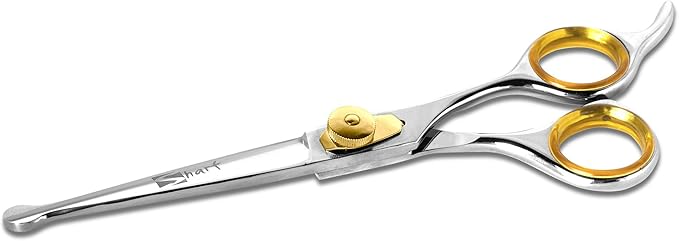 Sharf Dog Grooming Scissors, Gold Touch 7.5 Inch Straight Sharp Professional Pet Grooming Shear with Safety Round Tip, Ball Point for Safe and Easy Use for Cat or Dog Grooming-Mewly Pet