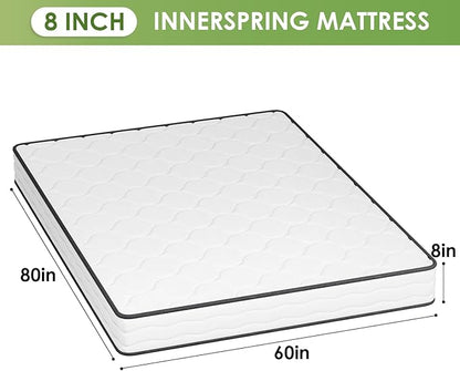 PayLessHere | 8 Inch Queen Mattress | Medium Firm Hybrid Mattress | White | with High-Density Foam and Breathable Cover | Pocket Spring Design, Pressure Relief | Bed in a Box, CertiPUR-US Certified