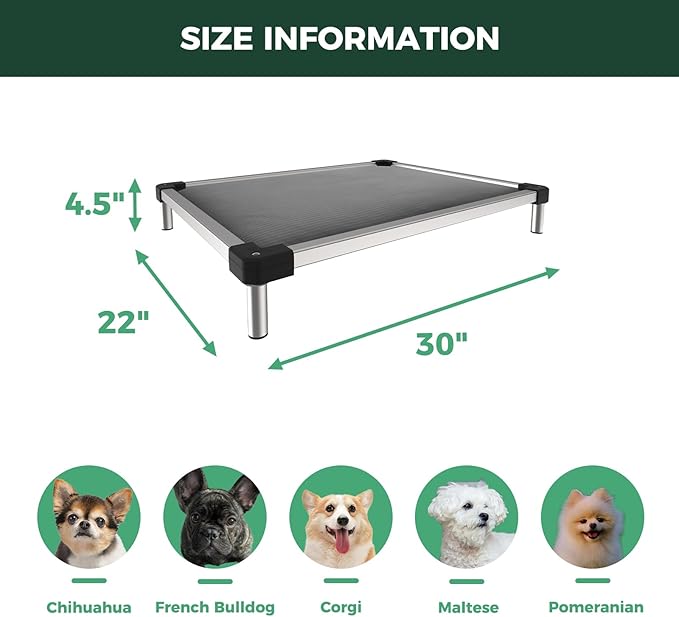 FXW TitanNest Chew-Proof Elevated Dog Bed, Raised Cot for Indoor/Outdoor/Camping Use, Durable & Washable Padded Pet Bed for Extra-Small Dogs, 30.0" L x 22.0" W x 4.5" H, Gray-Mewly Pet