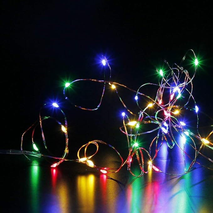 YKB 6 Pack Multicolor LED Starry String Lights with 20 Mini LEDs on 6.6FT/2M Copper Wire, Fairy Lights Powered by 2xCR2032(Incl) Batteries, for Wedding Table Holiday Halloween Christmas Decorations