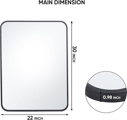 SUPER DEAL 22x30 Inch Black Wall Mirror for Bathroom, Wall Mounted Rectangular Entryways Decor Vanity Mirrors with Stainless Steel Metal Frame and Rounded Edge