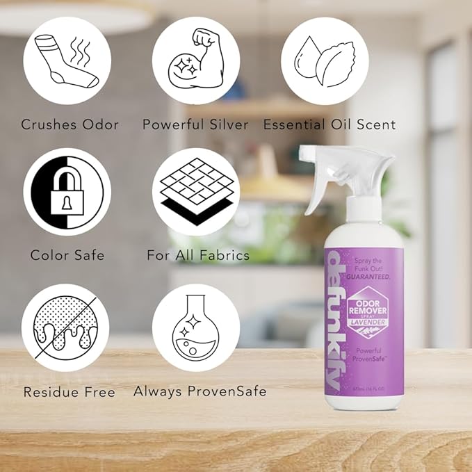 Odor Remover Spray, 16oz (2-Pack). 'Lavender' Essential Oil Odor Eliminator for Strong Odors on Fabric, Shoes, Activewear. 'ProvenSafe' Deodorizer for Pets, Kids & Sensitive Gear w/Ionic Silver-Mewly Pet