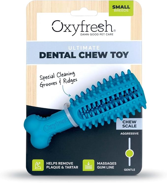 Oxyfresh Dog Dental Chew Toy - Best Durable Rubber Dog Toy & Puppy Teething Toy - Helps Remove Plaque, Cleans Teeth & Freshens Breath Without Brushing (Small)-Mewly Pet