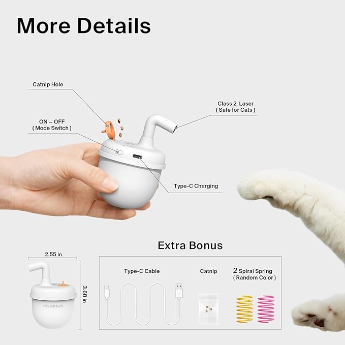 Cat Laser Toys, Automatic Cat Laser Toy Tumbler Design, Rechargeable Cat Laser Pointer 360°Irregular Rotation, 3 Modes Interactive Cat Toy for Indoor Cats of All Ages and Sizes (White)-Mewly Pet