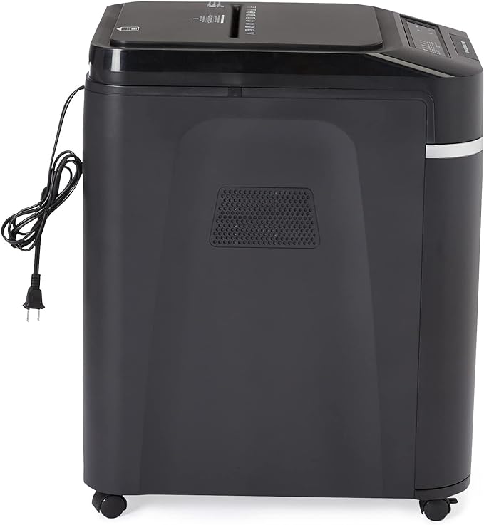 Amazon Basics 200-Sheet Auto Feed Cross Cut Paper Shredder with Pullout Basket, Black-Mewly Pet