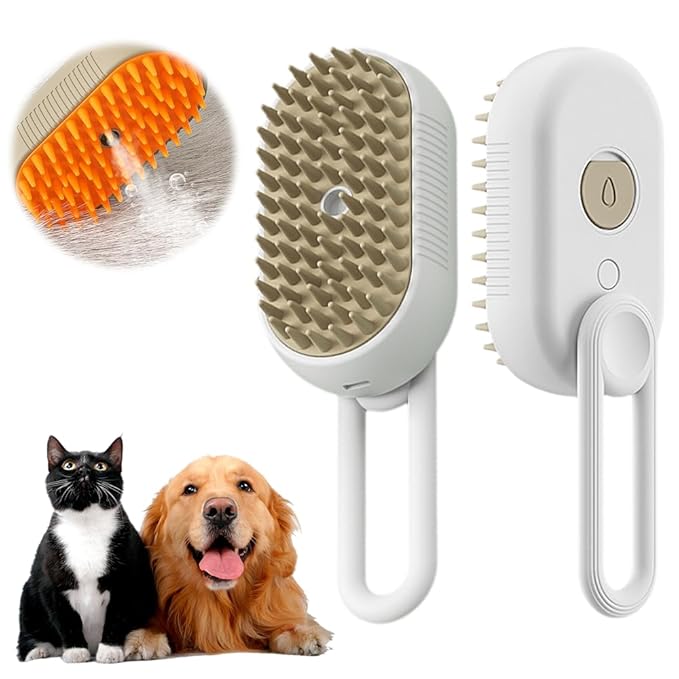 Pet Steam Groomer Brush Electric,2025 Electric Cat Grooming Brush for Massaging and Cleaning Shedding Pets Hair,3 in 1 Pets Steam Brushes Hair Removal Comb for Cats Dogs (WHITE)-Mewly Pet