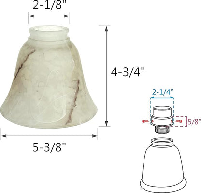 Aspen Creative 23108-4 Transitional Style Replacement Alabaster Glass Shade with Hand Painted Veins, 2-1/8" Fitter Size, 4-3/4" high x 5-3/8" diameter, 4 Pack