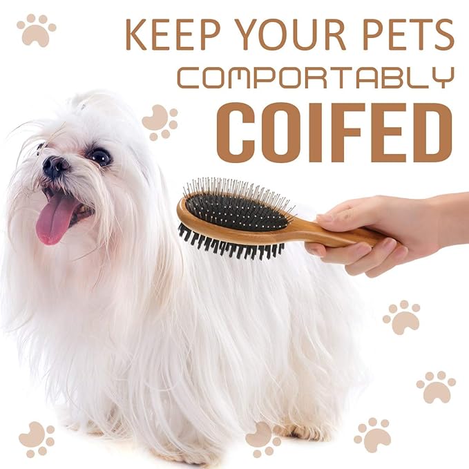 KylePet Dog Brush, Double Sided Pet Slicker Brush with Bamboo Handle for Dogs and Cats Long Hair Pets Grooming Comb for Removing Shedding, Tangles and Dead Undercoat-Mewly Pet