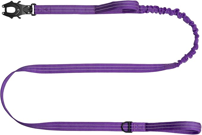 ICEFANG Tactical Dog Leash,K9 Training Walking Bungee Lead with 2 Control Handle,Heavy Duty Quick Release Metal Clasp,for Medium Large Breed (Reflective Purple, 6 FT)-Mewly Pet