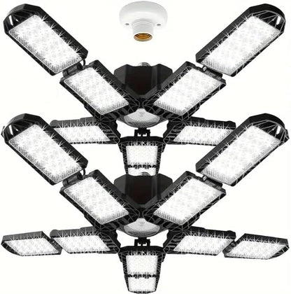 2 Packs LED Garage Light, Super Bright Screw in E26/E27 Ceiling Shop Work Lamp, 260W 26000 Lumen Deformable Basement Bulb Fixture with 10+1 Adjustable Panels, Lighting for Workshop, Attic