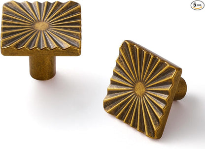 5 Pack Antique Brass Cabinet Knobs Square Vintage Drawer Pulls Bathroom Dresser Handles Hardware Zinc Alloy