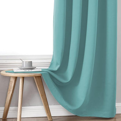 ChrisDowa 100% Blackout Curtains 84 inch Long for Bedroom with Black Liner, Extra Wide 2 Thick Layers Total Blackout Thermal Insulated Grommet Window Curtains 2 Panels Set (Aqua, 60 x 84 Inch)