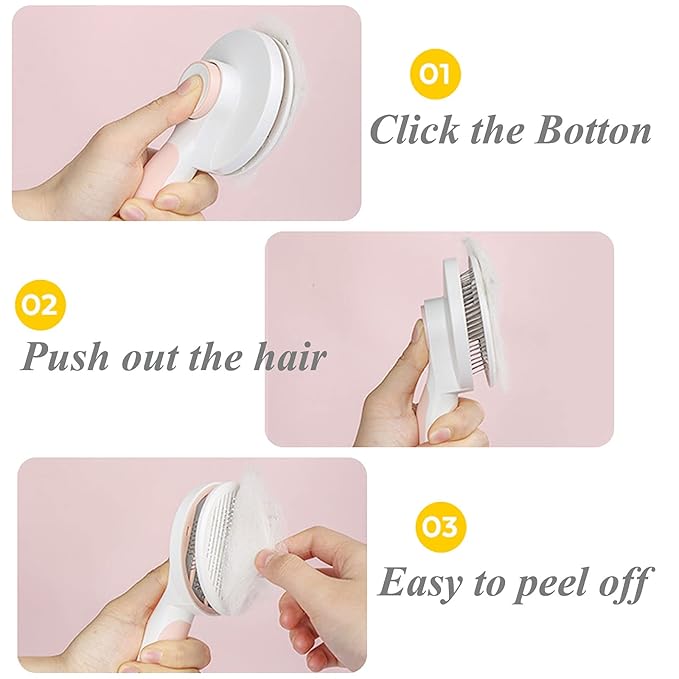 Pet Grooming Brush, Self Cleaning Slicker Brush for Dogs and Cats, Removes Undercoat Loose Hair, Mats, Tangled and Dirt, Massages, All Hair Types (Pink)-Mewly Pet