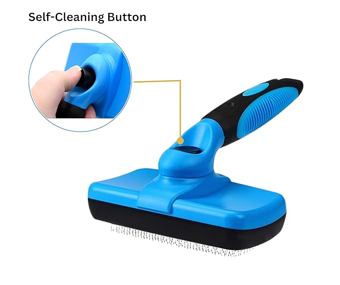 3-in 1 Dog & Cat Grooming Supplies- Self-cleaning Slicker Brush, Deshedding Rake Comb, And Finger Toothbrush For Dogs & Cats | Perfect For Pet Grooming Kit, Dematting And Dental Tool (blue)-Mewly Pet