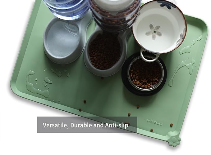 Hoki Found X-Large Silicone Pet Feeding Mats - Non Slip Dog Cat Bowl Mats - Waterproof for Carpet - Jade-Mewly Pet