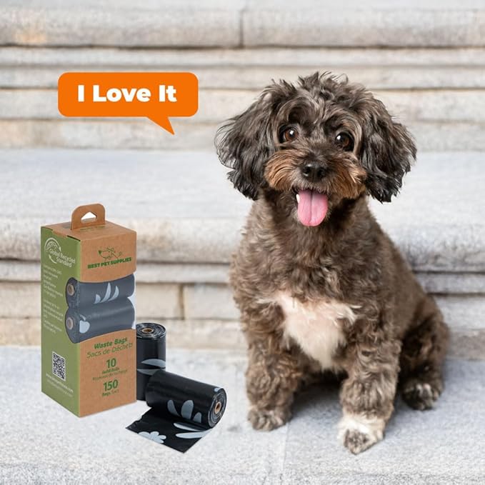 Best Pet Supplies Poop Bags for Dogs, 50% Post-Consumer Recycled Content dog waste bags on rolls, fits all poop bag holders for leashes - Black, 150 Count, Unscented-Mewly Pet