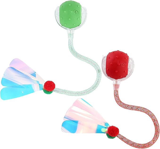 Red & Green Interactive Cat Toy Ball Combo – Automatic Agile Moving Cats Toys with 4 Tail Accessories, Bird Chirping & Motion Activated, Kitten Balls for Multi-Cat Households-Mewly Pet