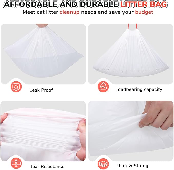 40 Count Thicken Cat Litter Box Liners for Automatic Cat Litter Box and Litter-Robot 4/3, Heavy-Duty Drawstring Kitten Litter Drawer Liners Disposable 25" x 16"-Mewly Pet
