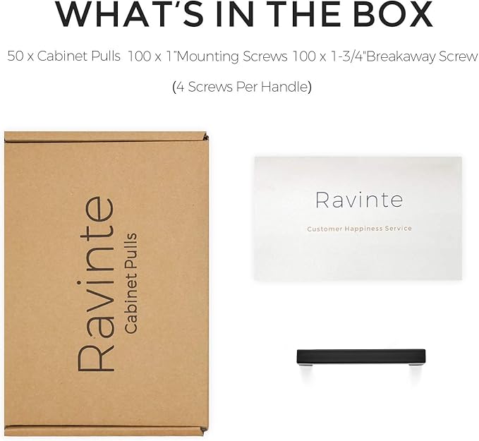 Ravinte 50 Pack 3-3/4 Inch Square Cabinet Handles Matte Black Pulls Drawer Hardware Kitchen Handles