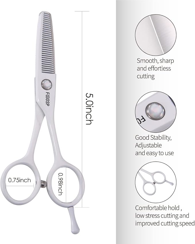 5 in Thinning Shears for Dogs Grooming Face for Small Dogs Eyes Face Paw Professional Small Cat Grooming Scissors(5" Blender,White)-Mewly Pet