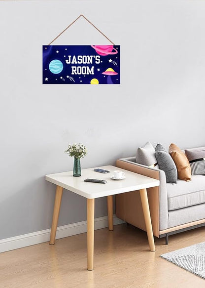 Personalized Outer Space Sign Cute Kids Aerospace Themed For Kids Room Nursery Baby Playroom Door Decor,Custom Name Stars Wall Decor Decorative Plate for Boys Room