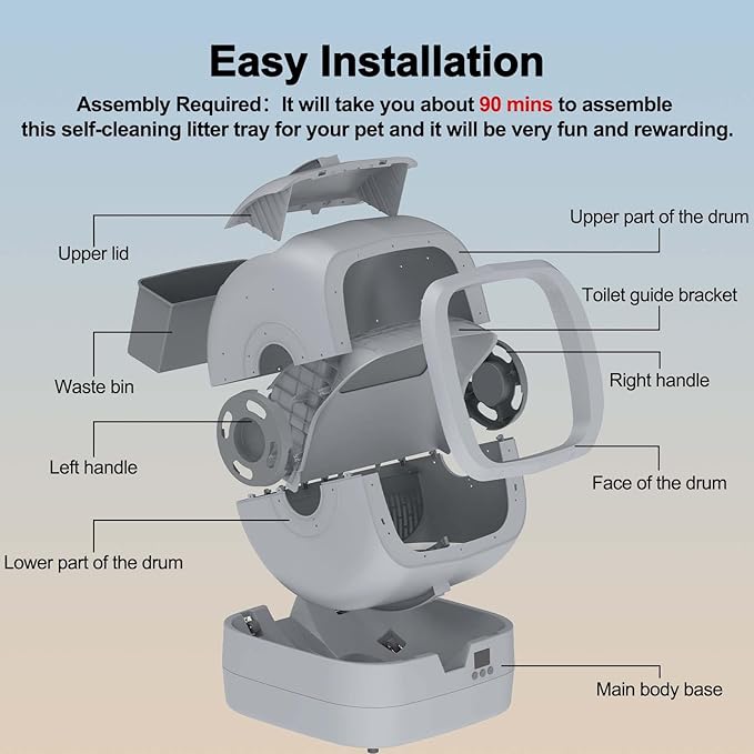 Automatic Self-Cleaning Cat Litter Box with APP-Controlled, Weight Tracking – 86L Ultra-Quiet, Smart Health Monitor, and Safe Anti-Pinch Design (Assembly Required) -Light Grey-Mewly Pet