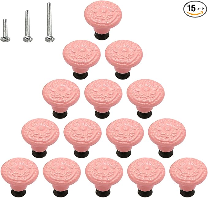 HUAMULAN 15 PCS Cabinet Knobs Glossy Ceramic Dresser Mushroom Table Drawer Cupboard Pull Furniture DIY Wardrobe Solid Color Vintage Handle,with 3 Size Mounting Screws