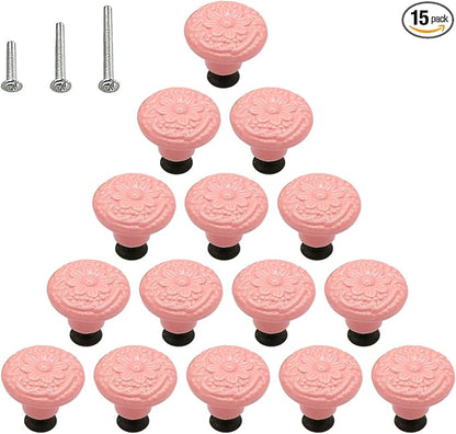 HUAMULAN 15 PCS Cabinet Knobs Glossy Ceramic Dresser Mushroom Table Drawer Cupboard Pull Furniture DIY Wardrobe Solid Color Vintage Handle,with 3 Size Mounting Screws