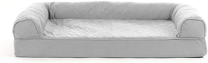 Furhaven Cooling Gel Dog Bed for Medium/Small Dogs w/ Removable Bolsters & Washable Cover, For Dogs Up to 35 lbs - Quilted Sofa - Silver Gray, Medium-Mewly Pet