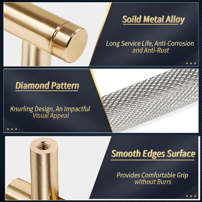 Knurled Cabinet Pulls 12 Pack, 16 Inch Long Cabinet Handles Metal Door Pulls, Kitchen Drawer Pull Knurled Dresser Handles - 10" Hole to Hole, Grey & Gold