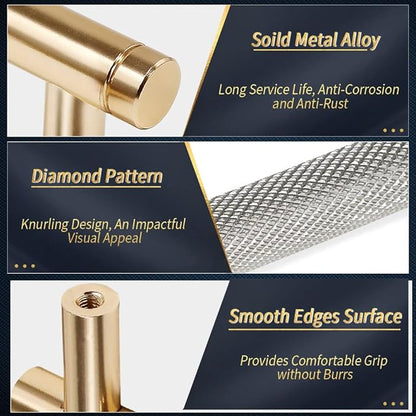 Knurled Cabinet Pulls 6 Pack, 6 Inch Long Cabinet Handles Metal Door Pulls, Kitchen Drawer Pull Knurled Dresser Handles - 5" Hole to Hole, Grey & Gold