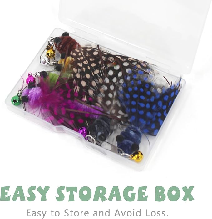 SONGWAY Insect Cat Toys with Feather - 6 Pieces Cat Insect Feather Toy Refills, Teaser Wand Attachments, Interactive Toys for Indoor Cats Kittens-Mewly Pet