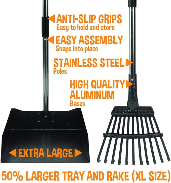 Bodhi Dog Pooper Scooper for Large Dogs - Heavy Duty Metal Poop Scoop w/Long Handle Tray & Rake - Dog Poop Scooper for Yard, Grass, Street, Gravel & Outdoor Areas - Pet Waste Cleanup Tool-Mewly Pet