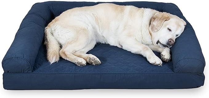 Furhaven Cooling Gel Dog Bed for Large Dogs w/ Removable Bolsters & Washable Cover, For Dogs Up to 95 lbs - Quilted Sofa - Navy (Blue), Jumbo/XL-Mewly Pet