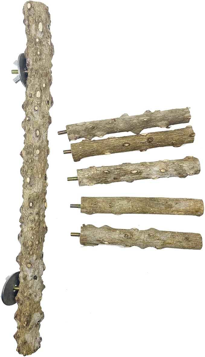 Allazone 3 PCS Nature Wood Bird Ladder Perch Nature Wood Stand Parrot Chew Toy Cage Hanging Pet Cage Bird Climbing Step Ladders for Small Animal-Mewly Pet