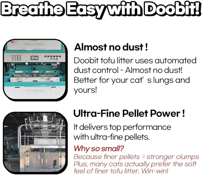 I'm Gonna Pee, DOOBIT Tofu Cat Litter 100% Natural,1.5mm Fine Cut,Toilet Flushable,Solubility in Water,Clumping,Ultra Absorbent, Really Dust-Free,Less Scattering,Safe for Environment (5.7lb x 4pack)-Mewly Pet