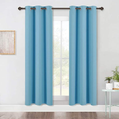 NICETOWN Bedroom Blackout Draperies Panels, 2 Panels, 42 x 72 Inch, Teal Blue, Three Pass Microfiber Noise Reducing Thermal Insulated Solid Ring Top Window Curtains