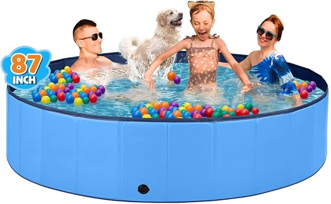 Jecoo Dog Pool for Large Dogs Kiddie Pool Hard Plastic Foldable Dog Bathing Tub Portable Outside Kids Swimming for Pets and Dogs Outdoor Backyard-Mewly Pet