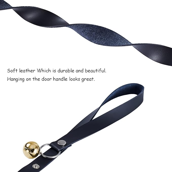 Leather Dog Doorbells for Door Knob/Potty Training/Go Outside, Length Adjustment Copper Dog Bell, Housetraining Hanging Bell, Black Leather Golden Bells.-Mewly Pet