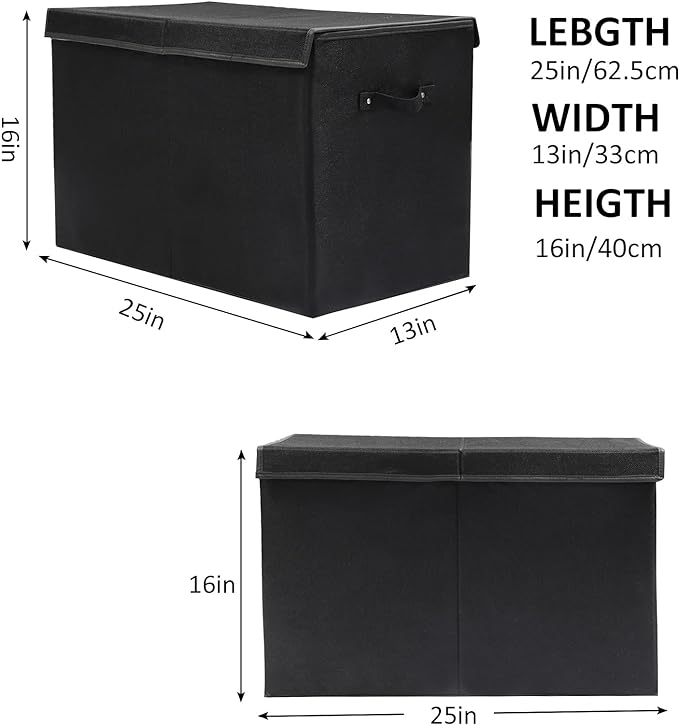 2 Pack Large Toy Box Chest Storage with Flip-Top Lid, Collapsible Kids Toy Storage Bin Boxes s for Toys, Playroom Organizers, 25"x13" x16" (Linen Black)