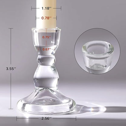 24 Pcs Candlestick Holders Bulk, 2.56 x 3.55in Clear Taper Candle Holders, Glass Candle Holders Set for Wedding Table, Party, Windowsill Decor