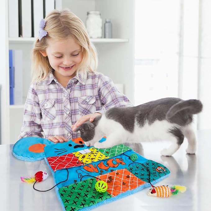 AWOOF Cat Mat, Cute Soft Catnip Mat, Cat Activity Mat Machine Washable Catnip Toys Interactive Cat Toys for Indoor Cats (Mouse Shape)-Mewly Pet